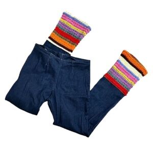 Vintage 90s Rainbow Lace Striped Flares Dark Wash Jeans Women’s Size Medium RARE
